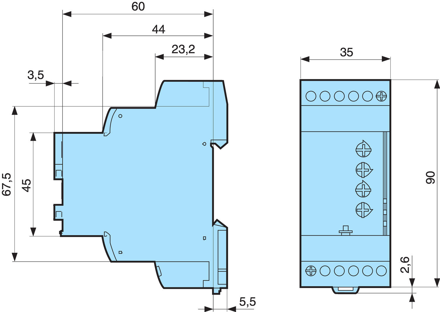 Control relay dimensions