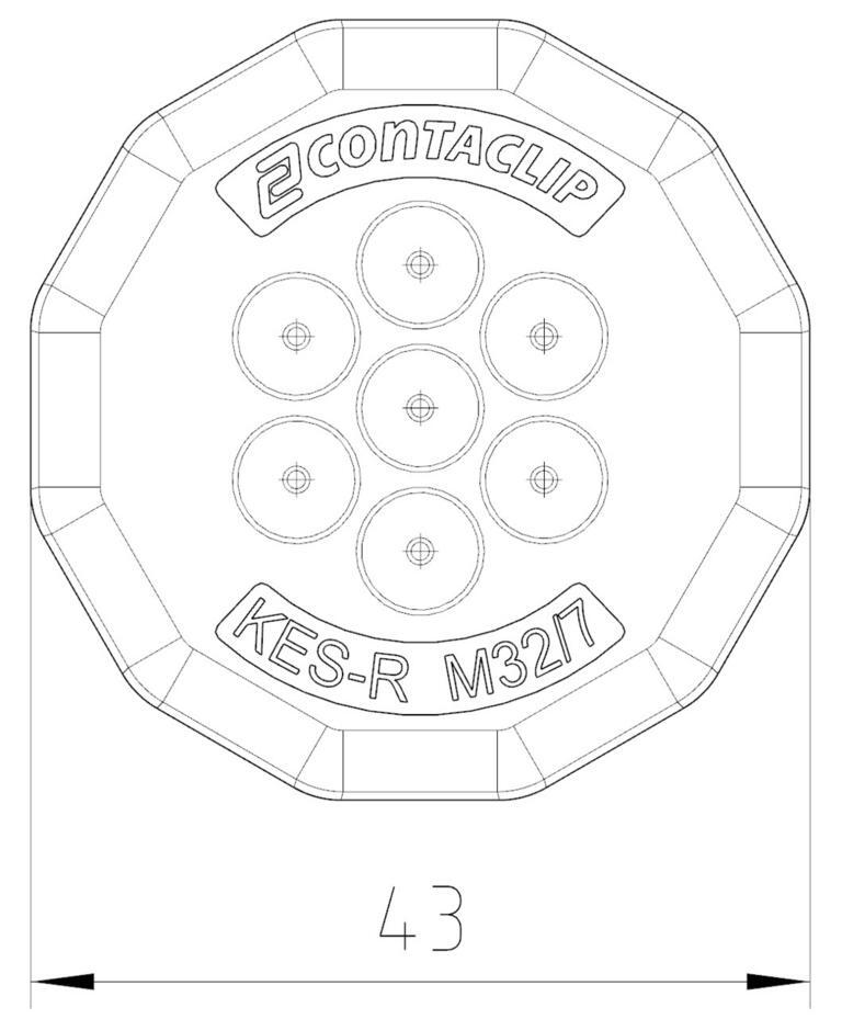 Connector KES-R M32 with eight sides and six connections, designed by CONTA-CLIP.