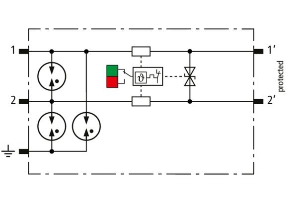 Circuit diagram with two diodes, one protected component and one indicator lamp for electrical systems
