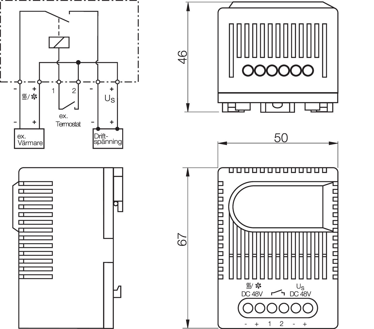 Dimension drawing on SM010 Electronic relay