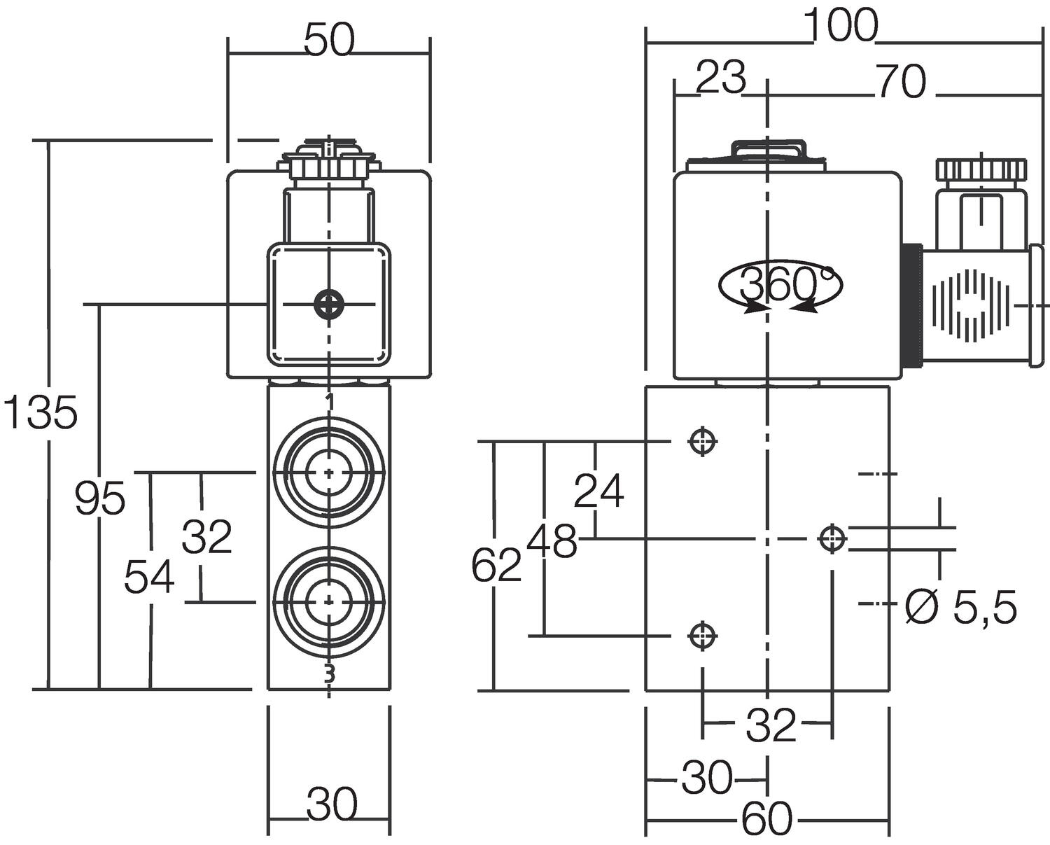 Dimensions of magnetic valve 327