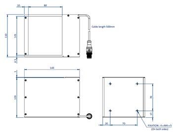 Efficoax 100, a technical component with dimensions and cable connection, designed for industrial use.