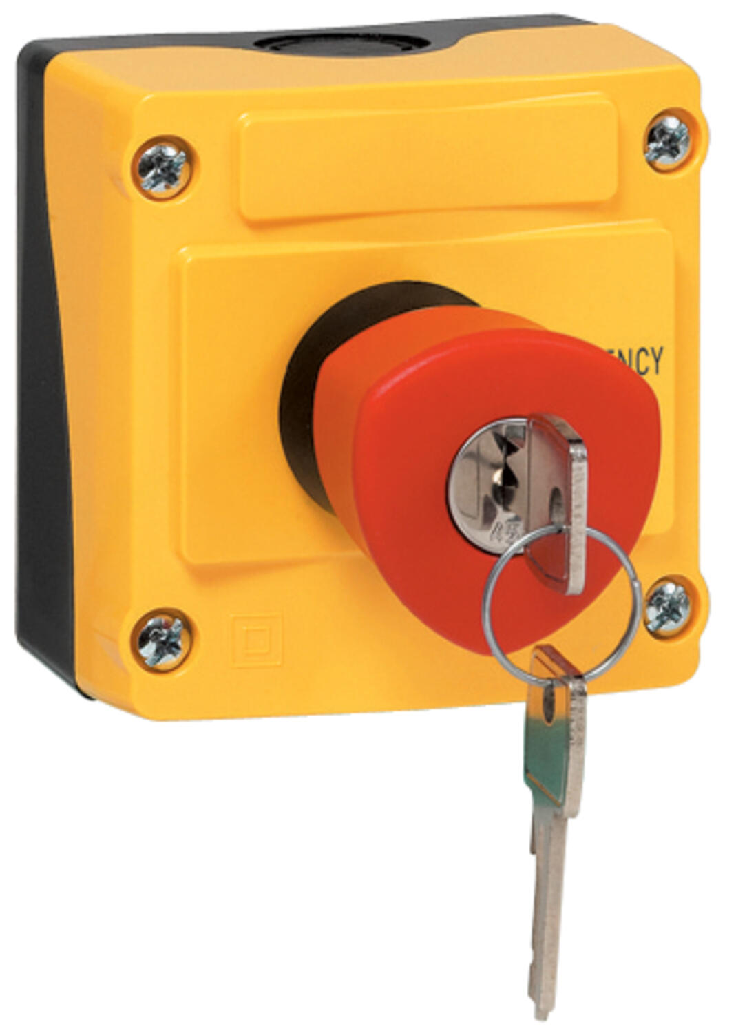 Emergency stop button key to reset