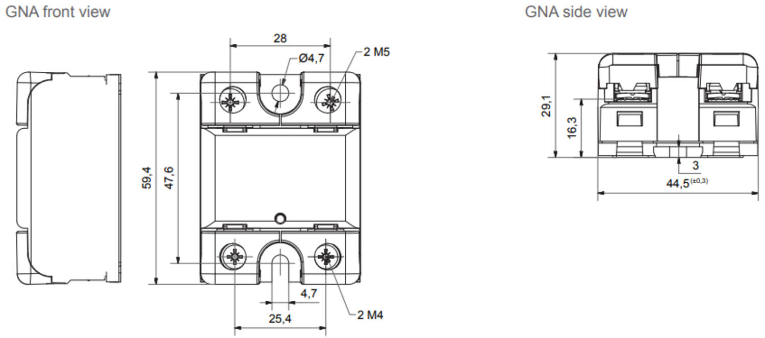 GNA solid state relay dimensional drawing