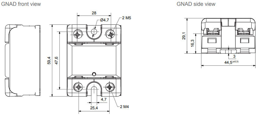GNAD solid state relay dimensional drawing
