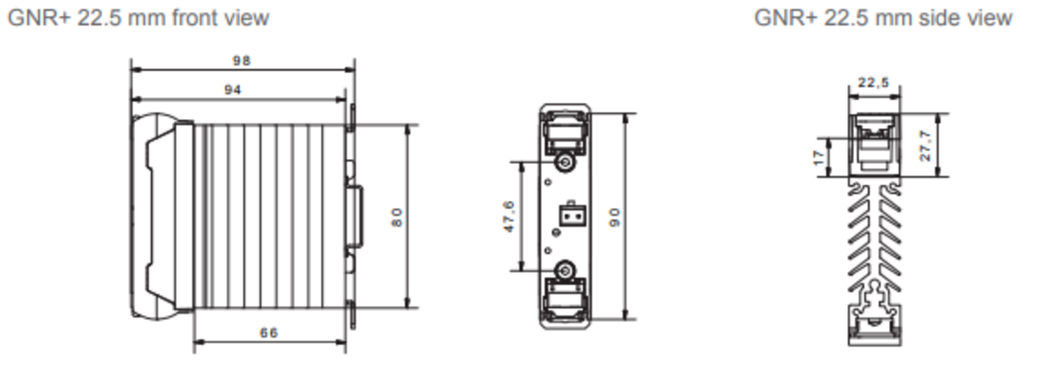 GNR+ 22mm solid state relay dimensional drawing