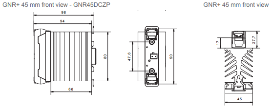GNR+ 45mm solid state relay dimensional drawing