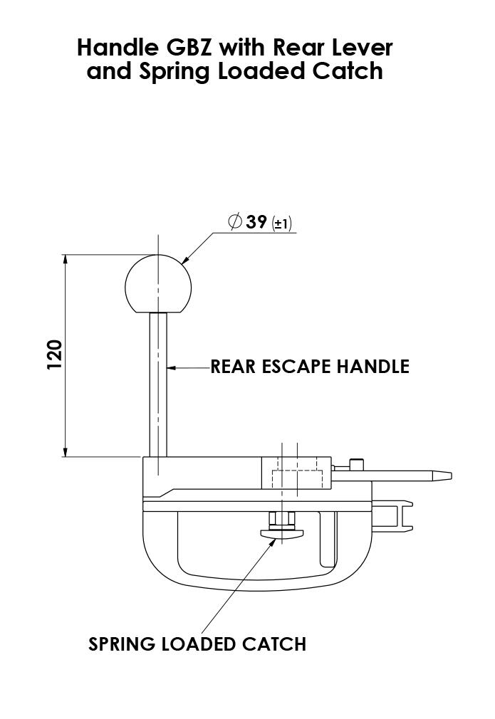 Handle GBZ with Rear Lever and Spring Loaded Catch Left (Dimension).tif