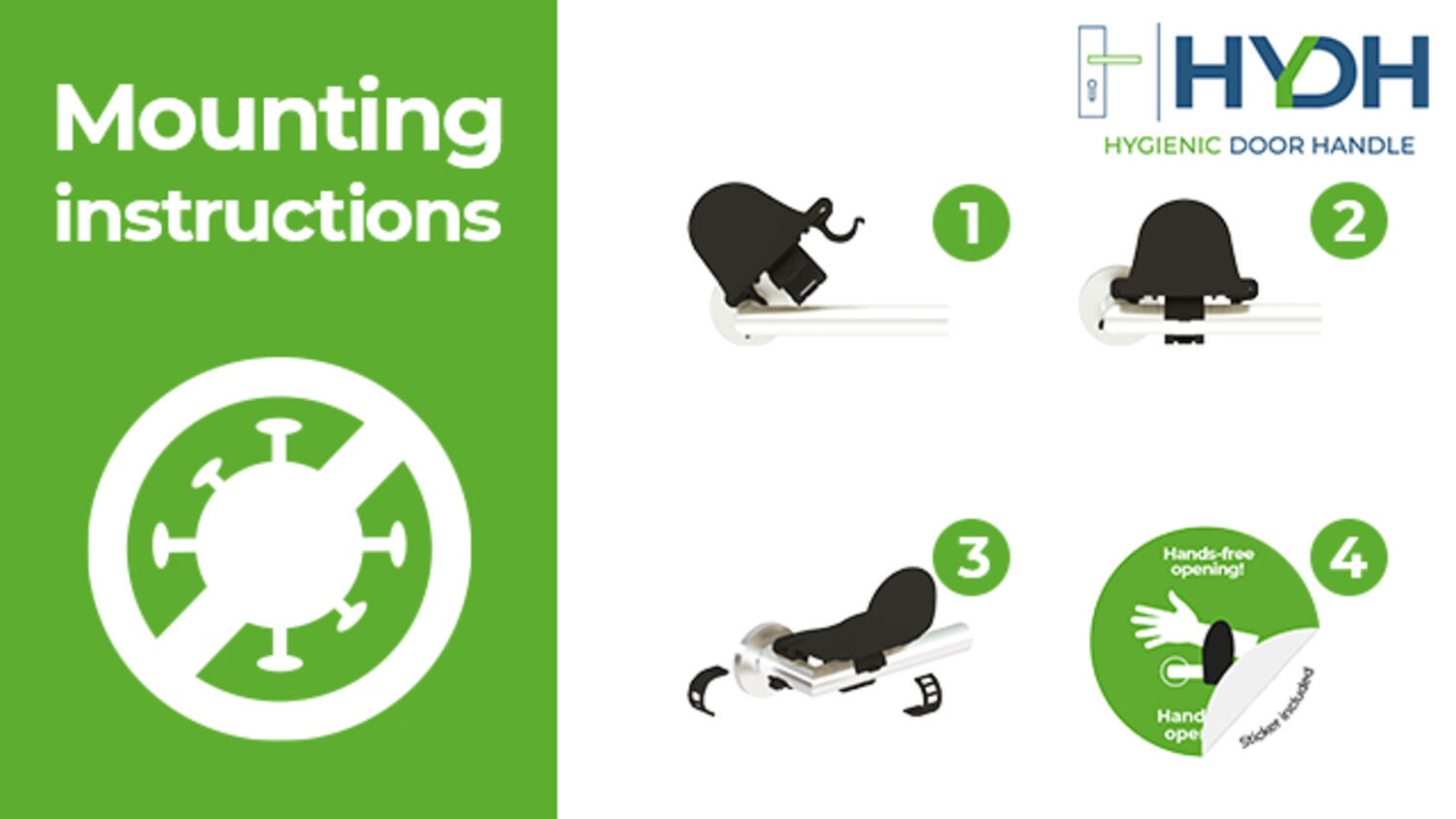 Hygienic door handle mounting instructions