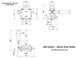 IDEM Belt switch SS 35mm roller dimensional drawing