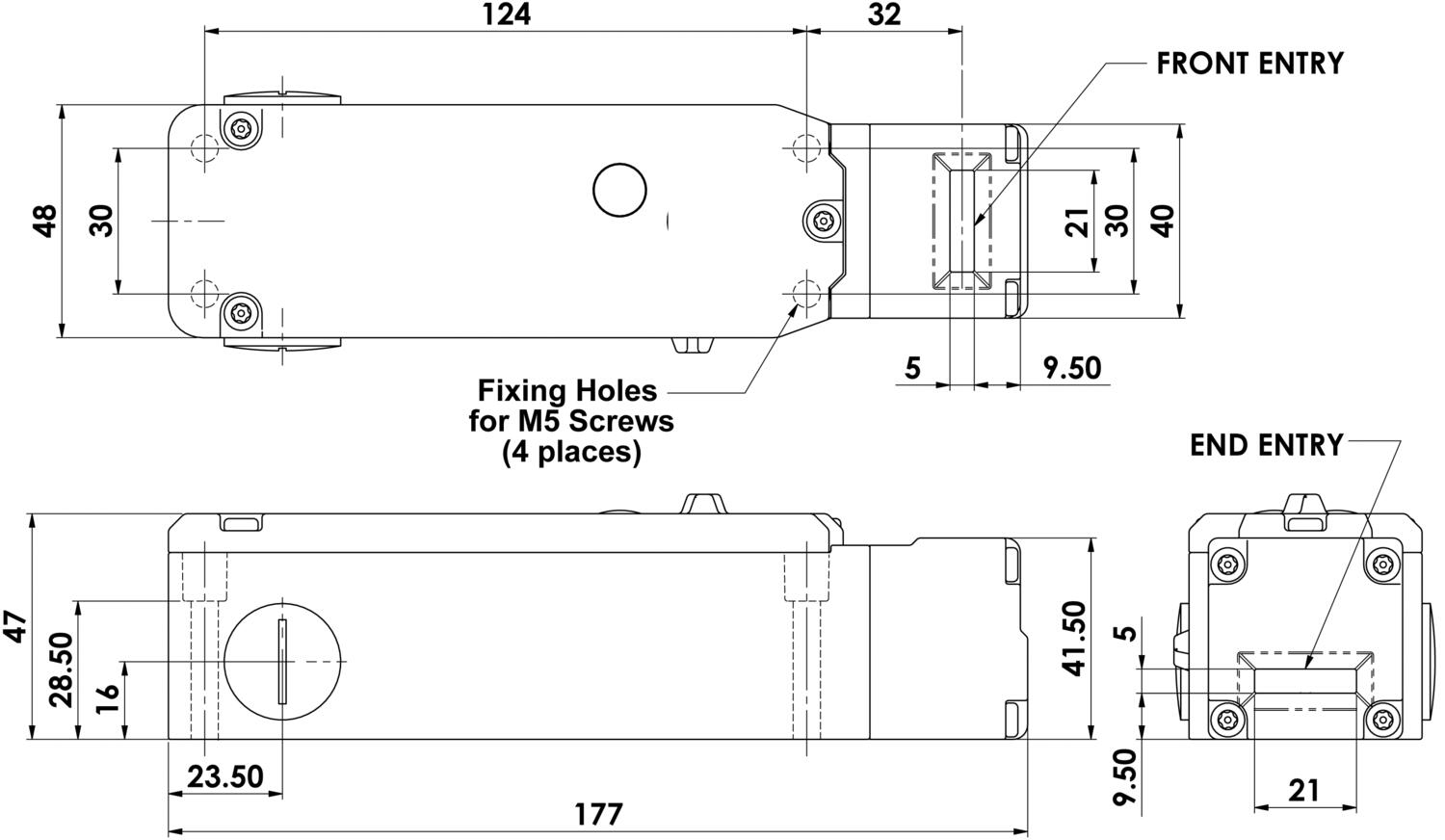 IDEM Stainless steel IP69K guard locking switch KL3-SS-P2L - drawing/diagram
