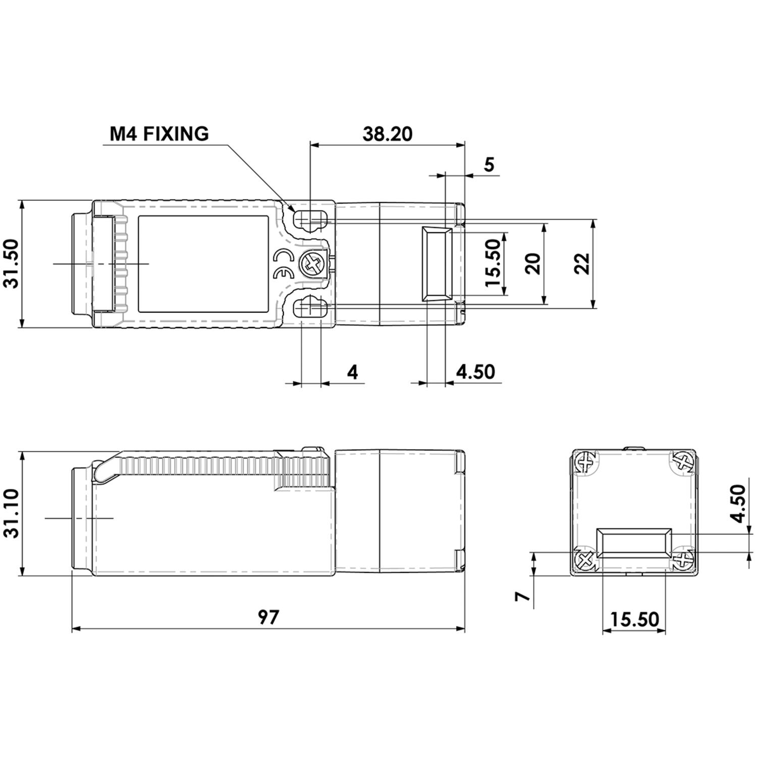 IDEM switch with IDIS-1 key dimensional drawing