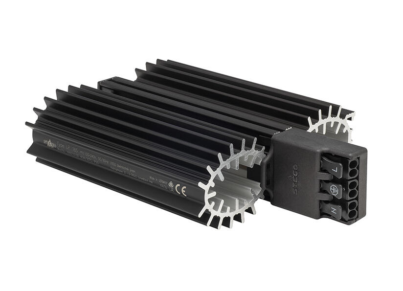LP165 cooling profile from STEGO with black anodised surface and connection block for efficient heat dissipation