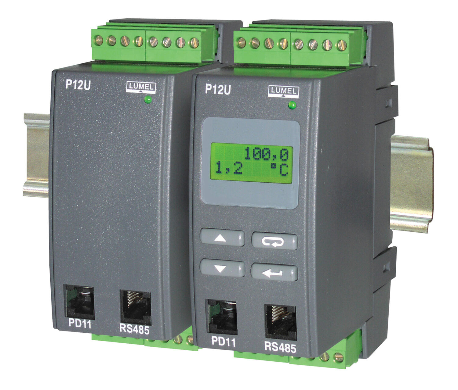 Lumel transducers mounted on DIN rail