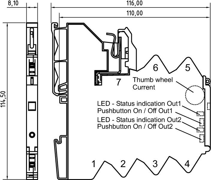Lutze LOCC Box DC Electronic Fuse for 24V dc circuits, Dual Channel diagram