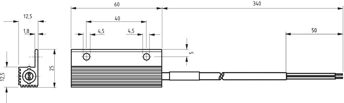Dimension drawing for heater RC016 with dimensions 60 mm and 340 mm long
