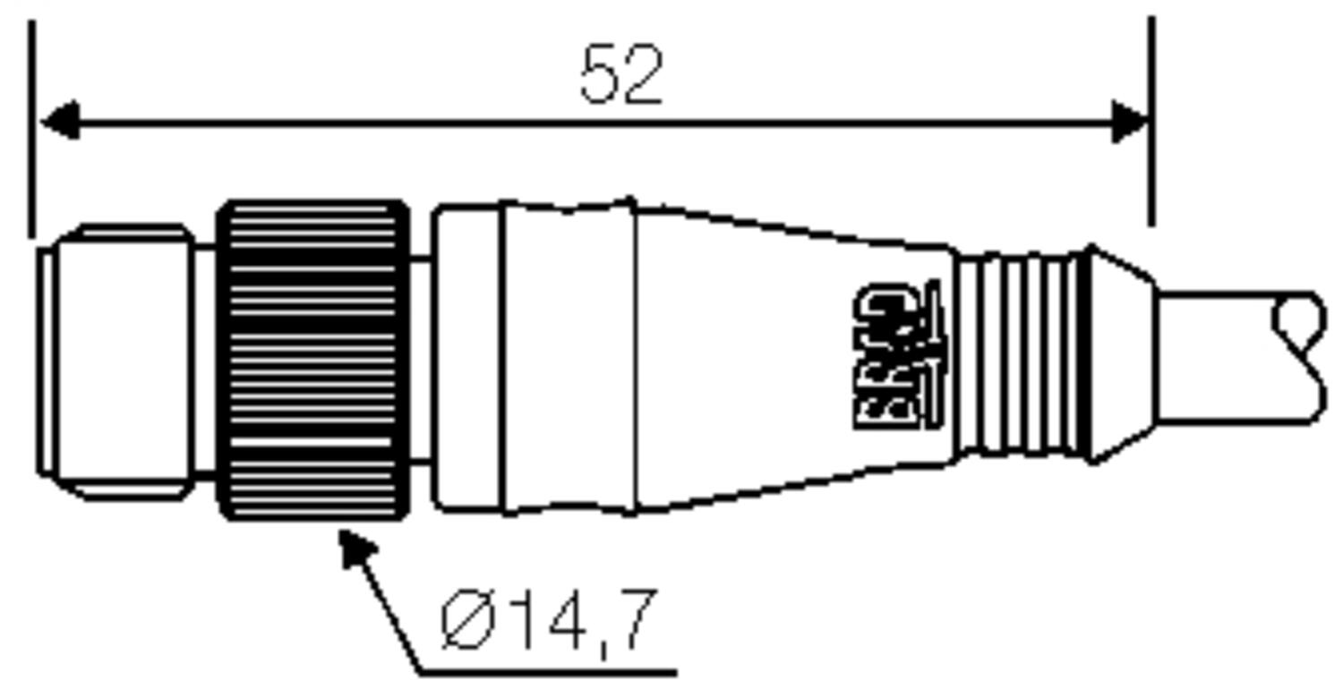 M12, fully groated cable, straight male, dimension