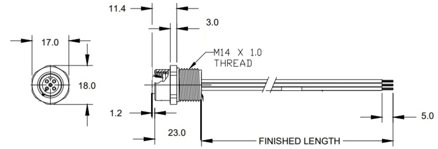 M12, panelcontact, female, dimension