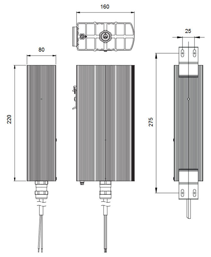 Dimension drawing for STEGO CREX020 T3 250 W with dimensions 220x160x275 mm