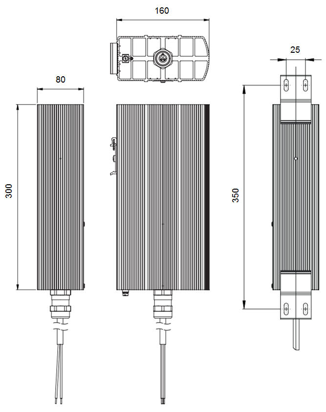 Dimension drawing for STEGO CREX020 T4 200 W with dimensions 300x160x80 mm