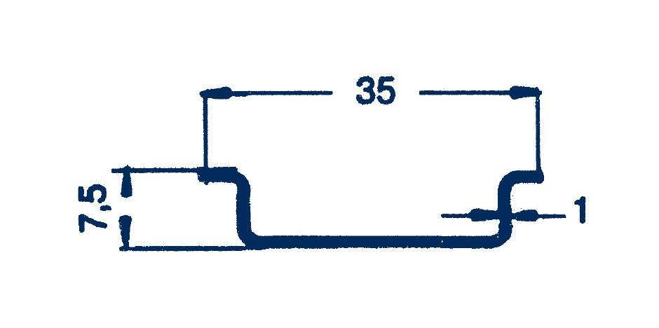 Drawing of a profile with dimensions 35 mm width and 7.5 mm height, model MZ_TS_35_7-2C5