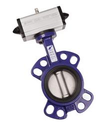 Wafer butterfly valve and double acting actuator