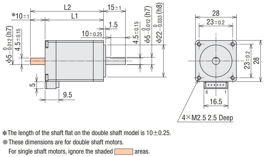 Oriental Motor PKP223MD15 / PKP225MD15 Hi-Res hybrid stepper motor Dimensions