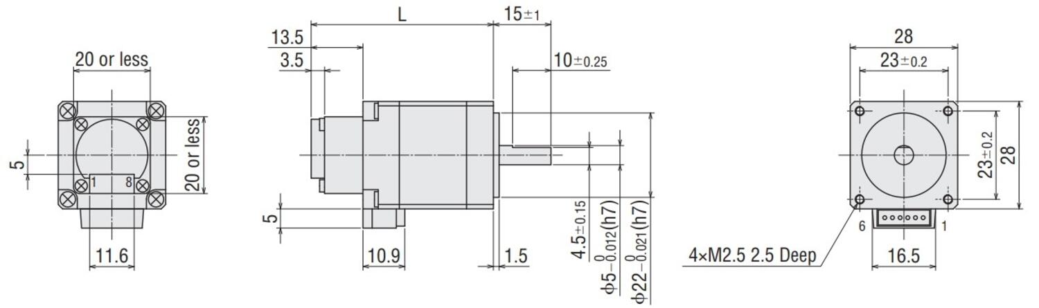 Oriental Motor PKP223MD15A-R3FX / PKP225MD15A-R3FX Hi-Res hybrid stepper motor with encoder Dimensions
