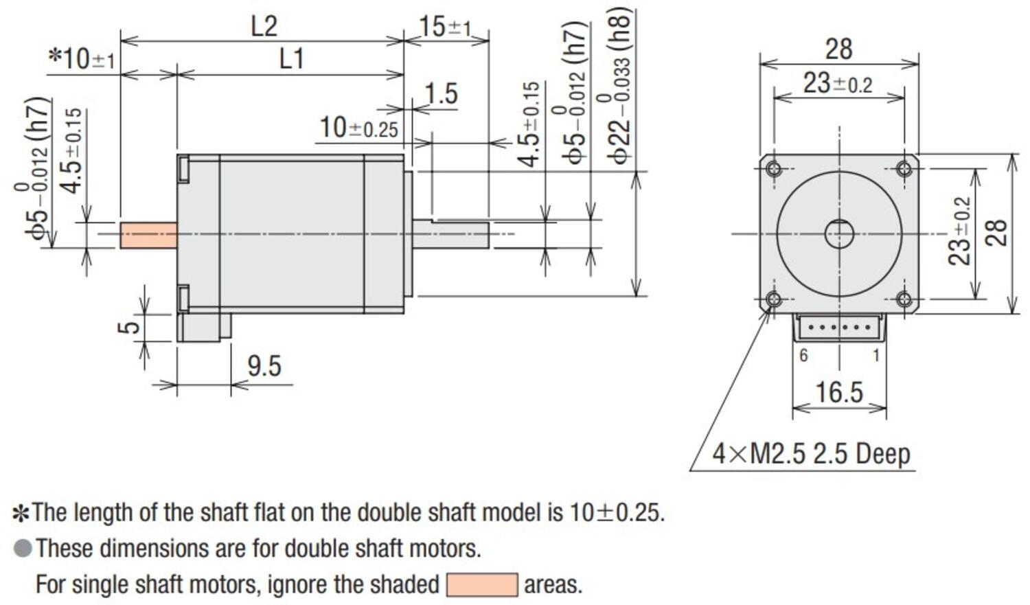 Oriental Motor PKP223MU09 / PKP225MU09 Hi-Res hybrid stepper motor Dimensions
