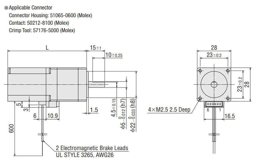 Oriental Motor PKP223U09M2 hybrid stepper motor with elctromagnetic brake Dimensions