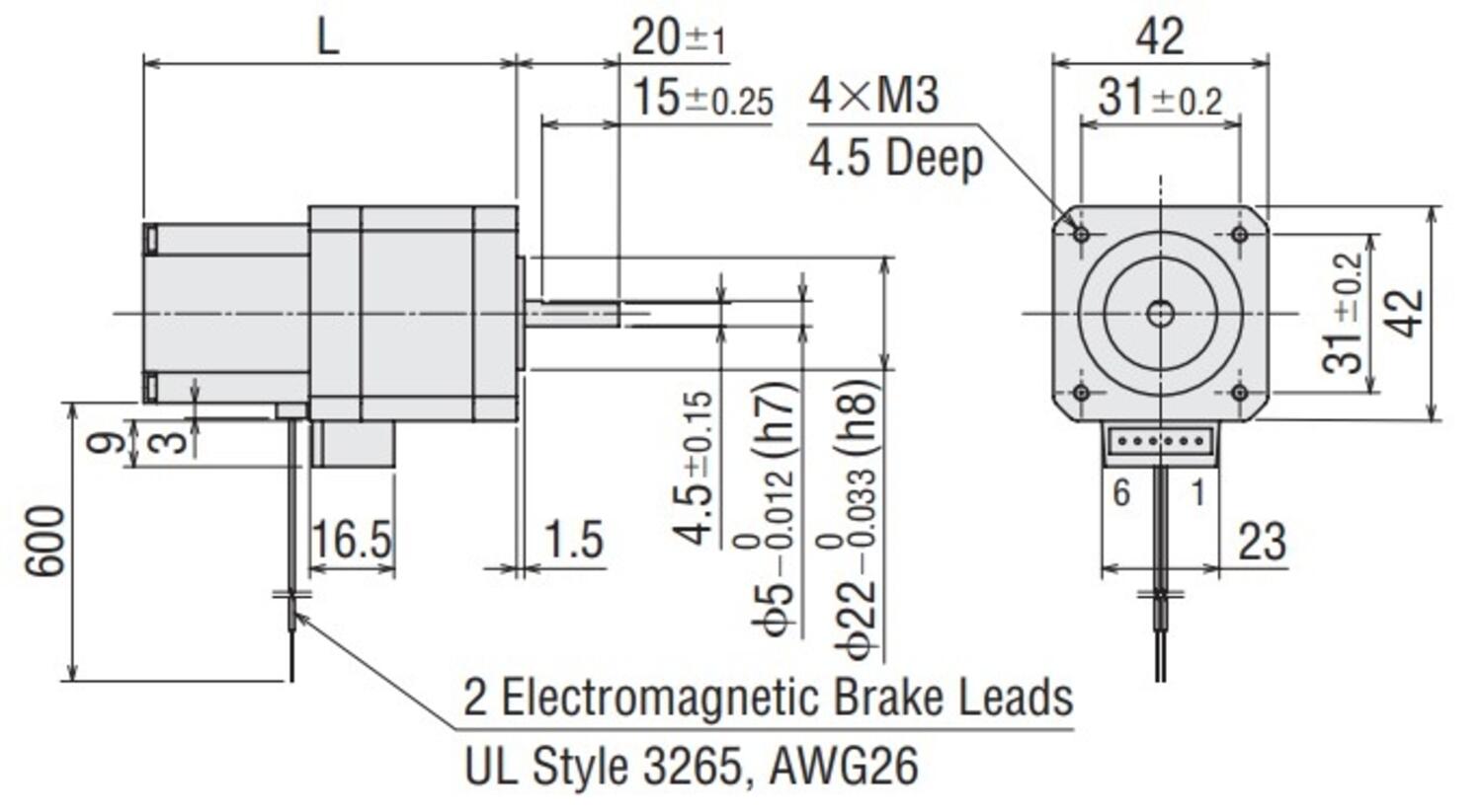 Oriental Motor PKP243MD15M / PKP244MD15M Hi-Res hybrid stepper motor Dimensions