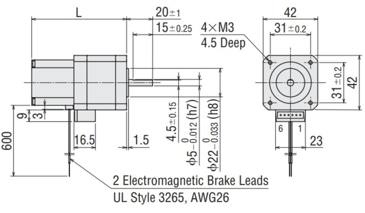Oriental Motor PKP243MU09M / PKP244MU12M Hi-Res hybrid stepper motor Dimensions