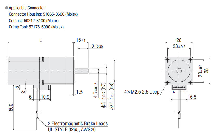 Oriental Motor PKP264D hybrid stepper motor with electromagnetic brake Dimensions