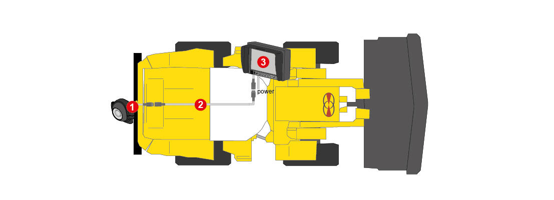 Orlaco wheel loader with reversing camera kit