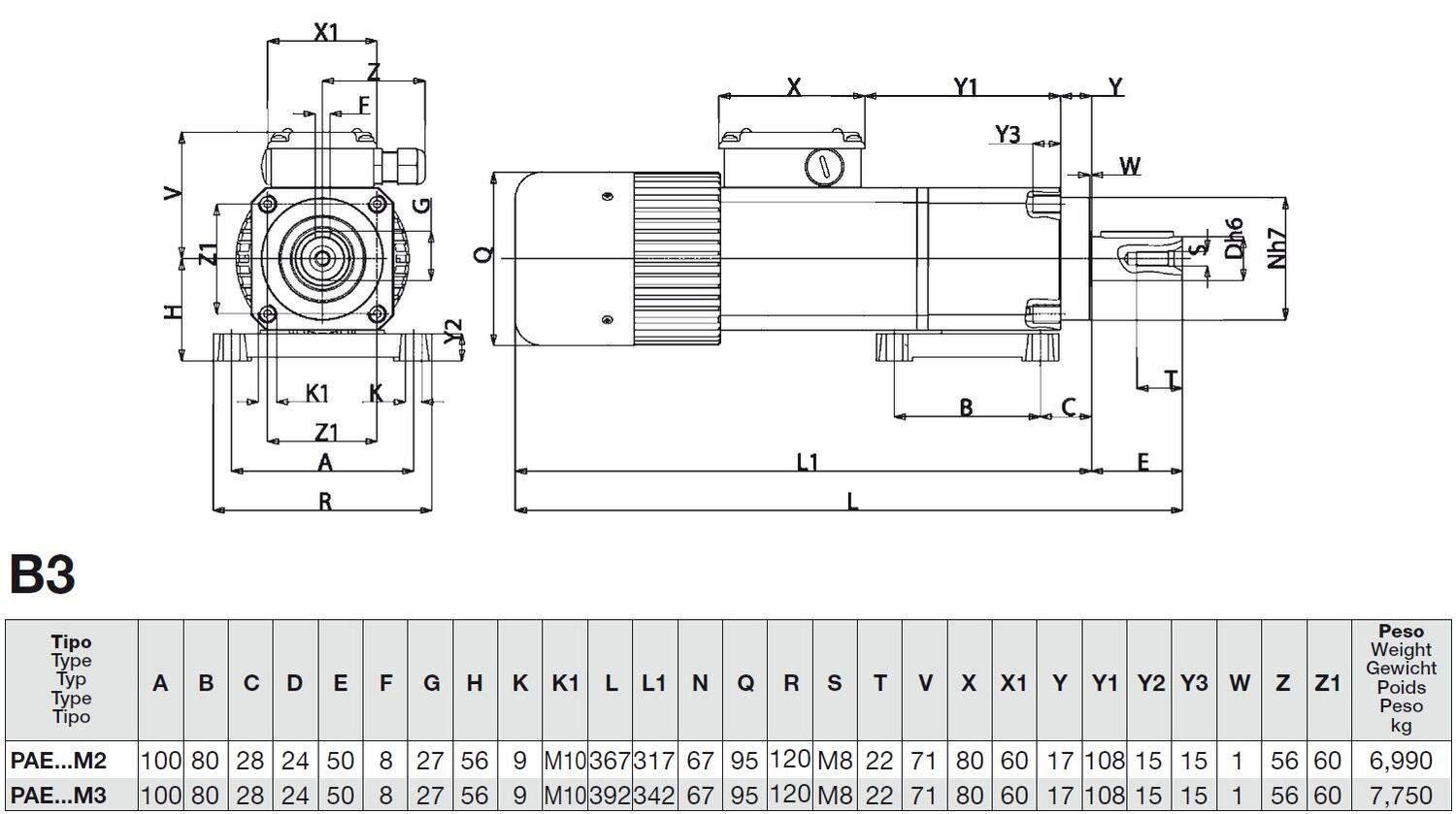 PAE B3 dimensions