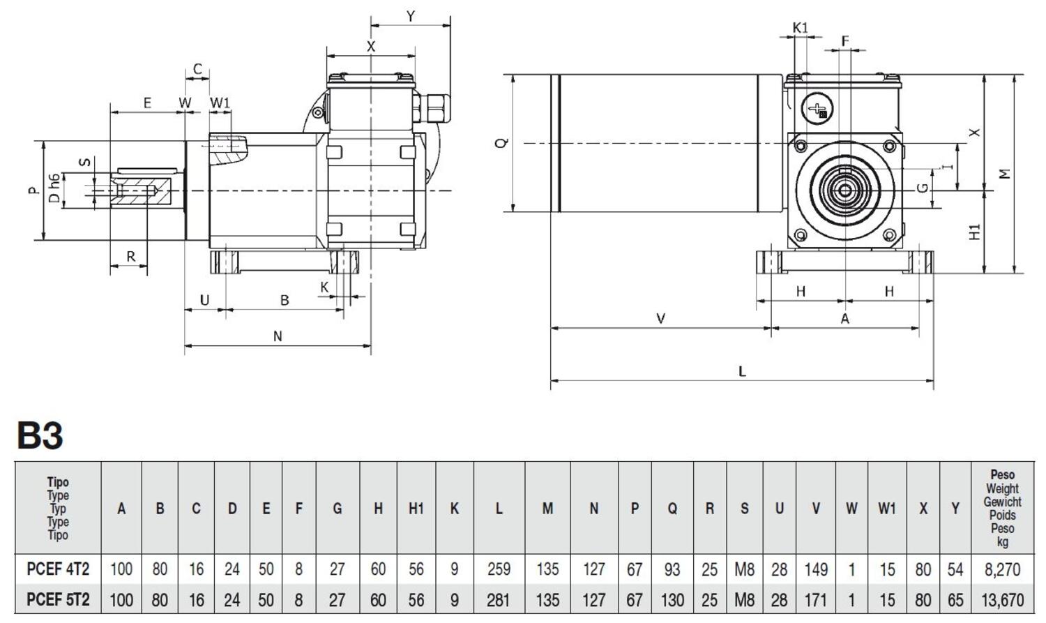 PCEF B3 dimensions