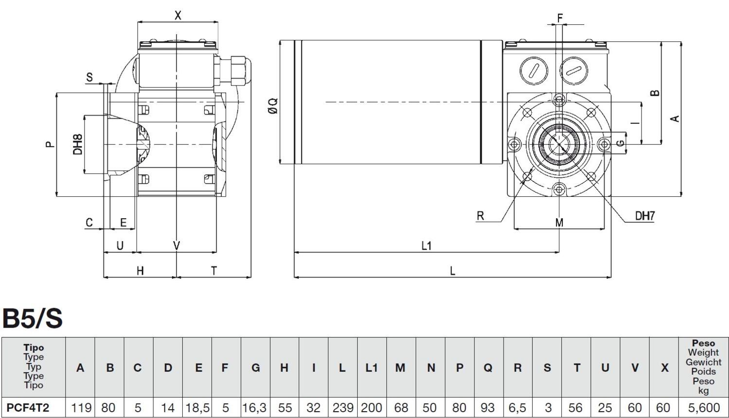 PCF4T2B5 dimensions