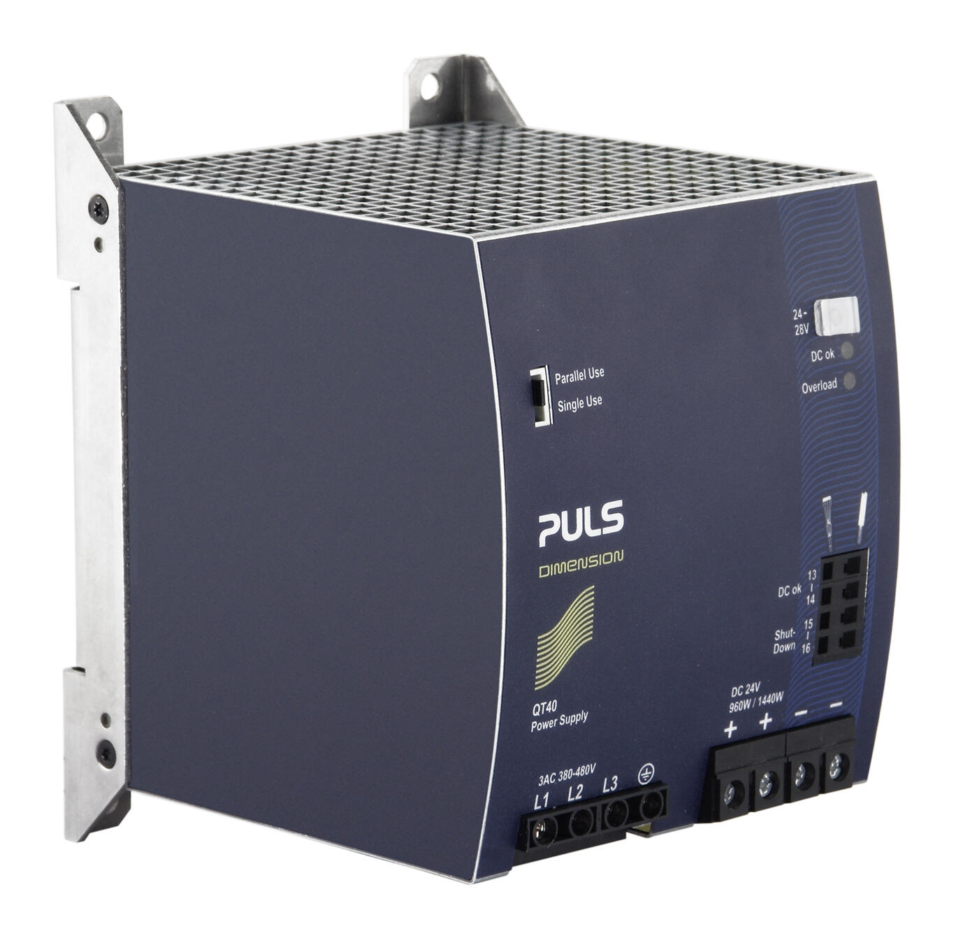 PULS QT40 power supply with parallel and single use, designed for industrial applications.