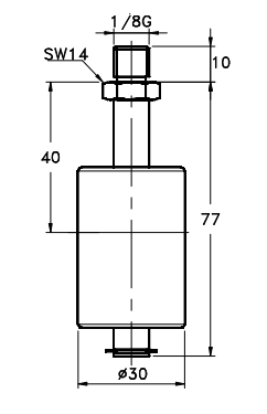 Cylindrical component with dimensions 1/8G, SW14, 30mm diameter and 77mm height
