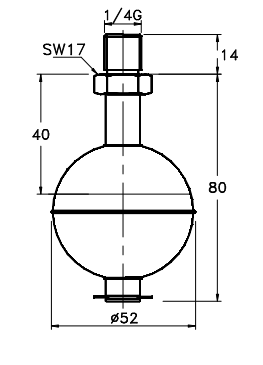 Ball with dimensions 52 mm in diameter and 80 mm height, designed for industrial use