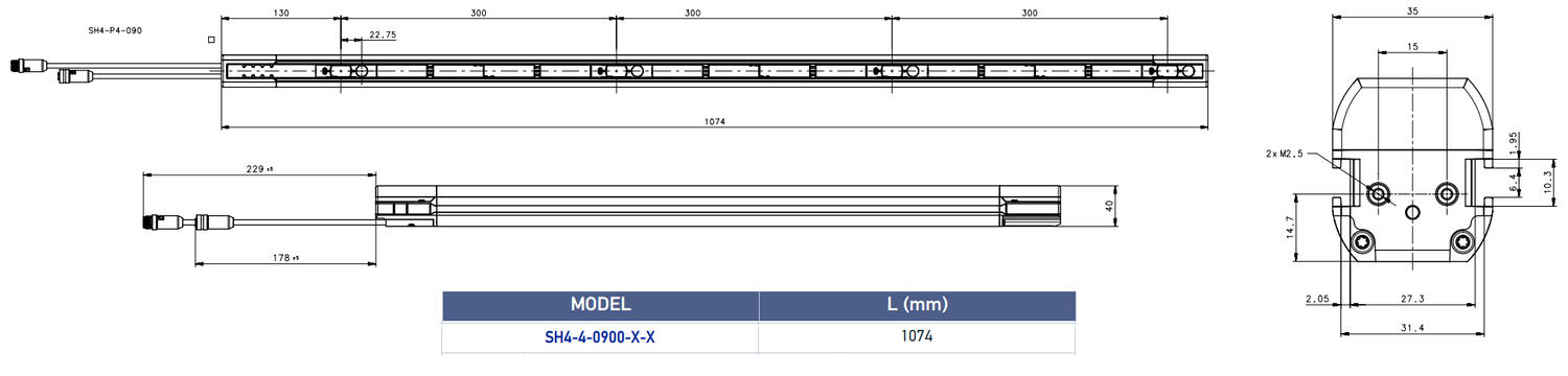 SH4-4-0900-X-X linear unit with dimensions 1074 mm, designed for precision and efficiency.