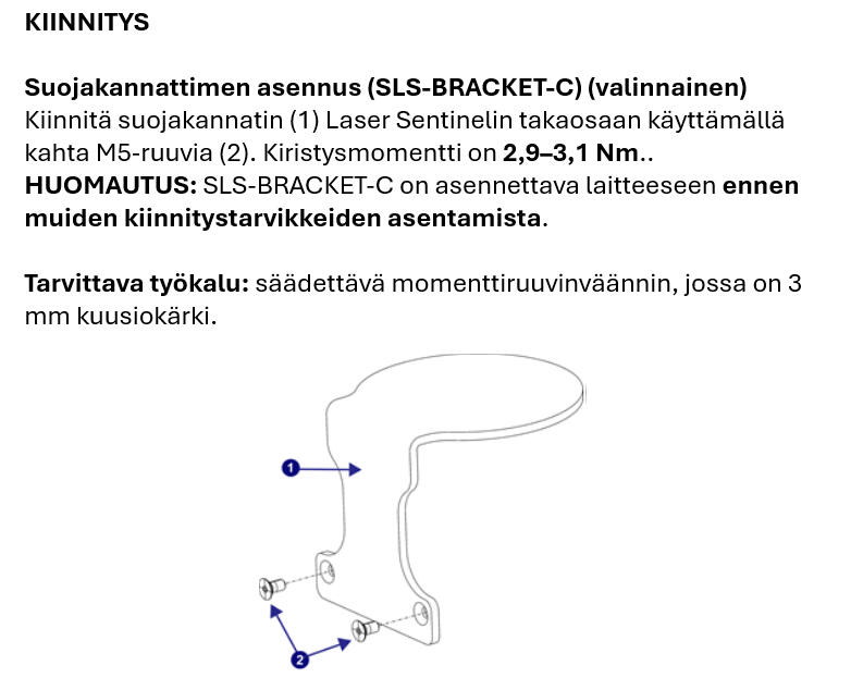 SLS-Bracket-C protective bracket with two M5 screws for mounting on the rear of a Laser Sentinel scanner