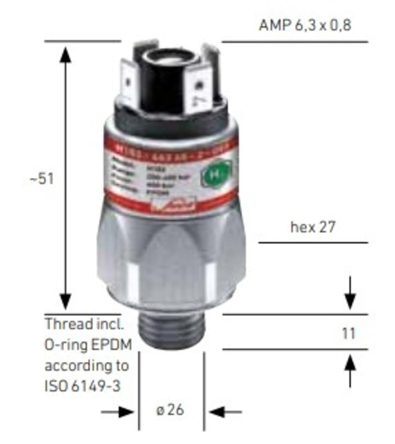Suco 0H83 hydrogen pressure switch dimensions