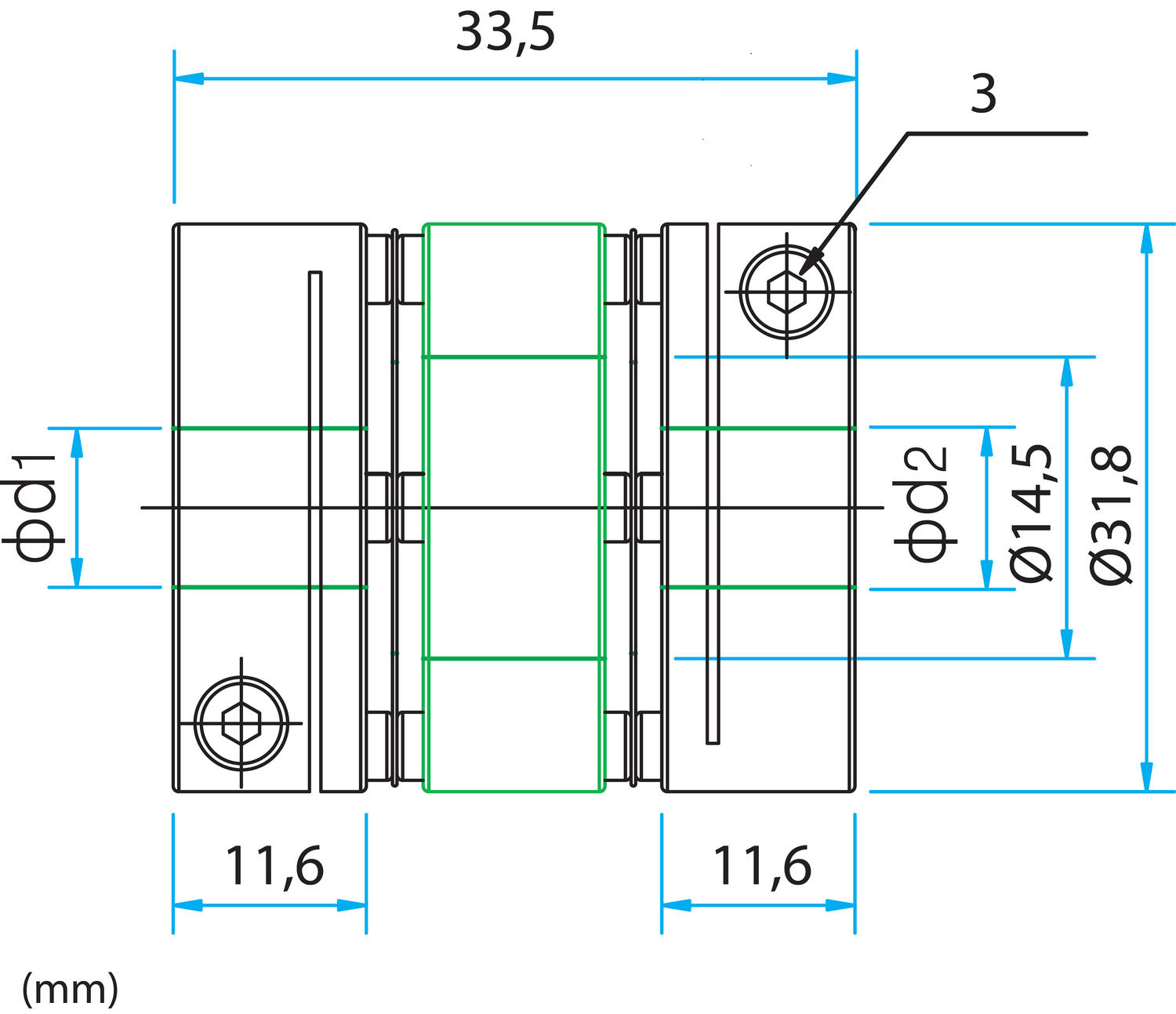 Sungil - Flexible shaft coupling, SDWA dimensional drawing