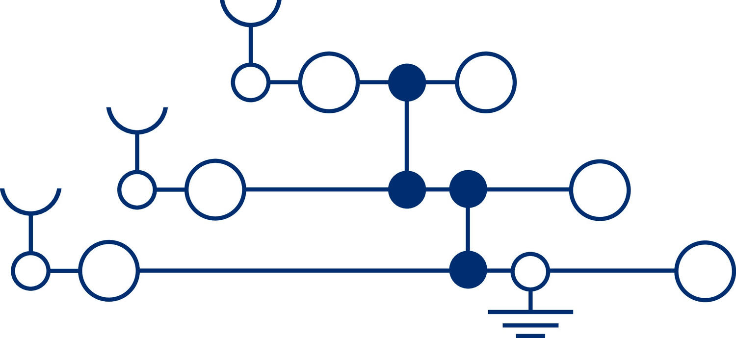 Technical drawing with circles and lines, representing electrical connections