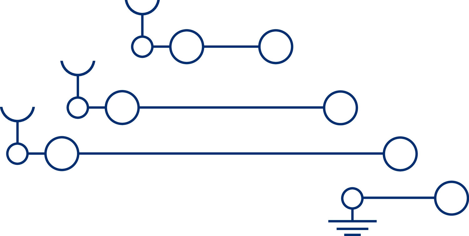 Technical drawing of electrical components with various shapes and connections