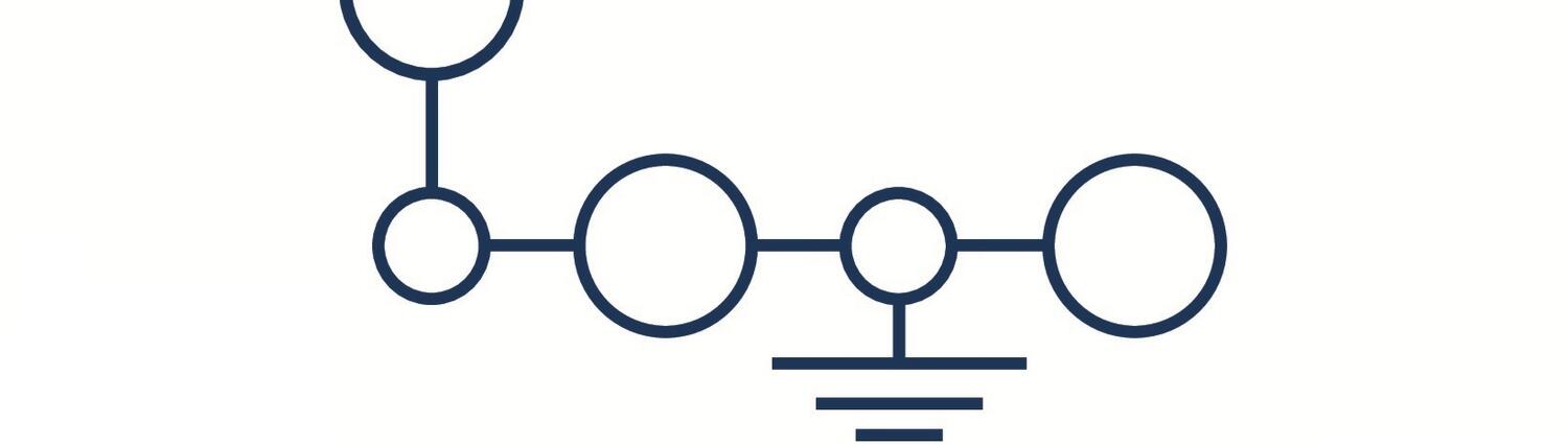 Technical illustration of connected circular electrical nodes with a branch leading to a ground symbol