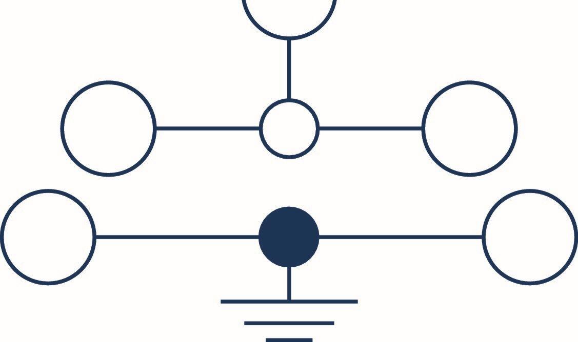 Diagram showing a central point with several connected circles, representing network structure.