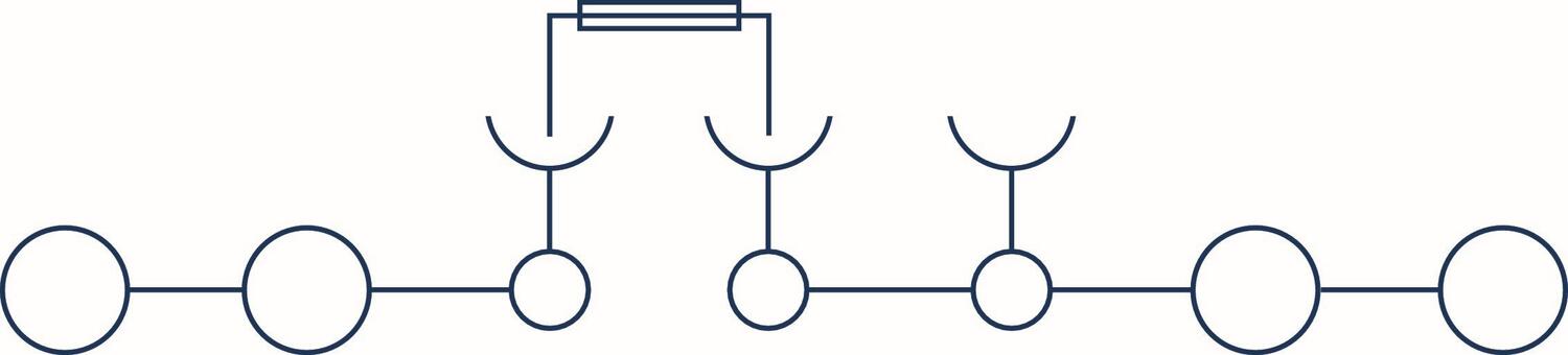 Product image of an electrical connection component with circular contacts and a central coupling.