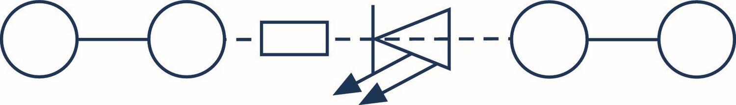 Diagram showing a connection with two circles and a rectangle in the middle, illustrating the flow of signals.